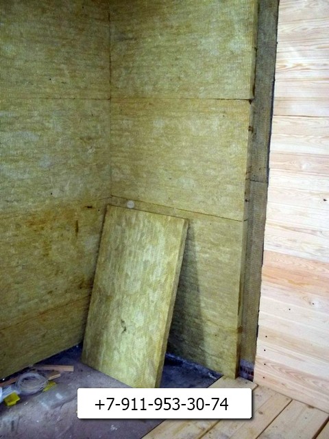 стены изолируем матами базальтовой ваты уложенной в два слоя.