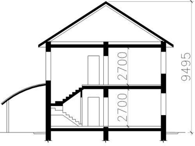 Проект двухэтажного дома из газобетона с чердаком - разрез.